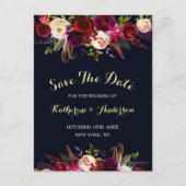 Carte de mariage florale boho Navy Marsala à conse (Devant)