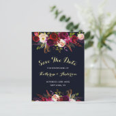 Carte de mariage florale boho Navy Marsala à conse (Debout devant)