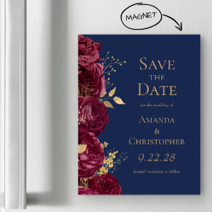 Carte de mariage Florale Bourgogne Or Navy Enregis