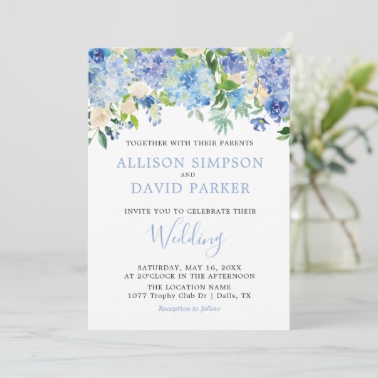 Carte de mariage florale Hydrangeas (Debout devant)