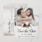 Carte de mariage florale Rose de Bourgogne Photo R (Devant / Derrière)