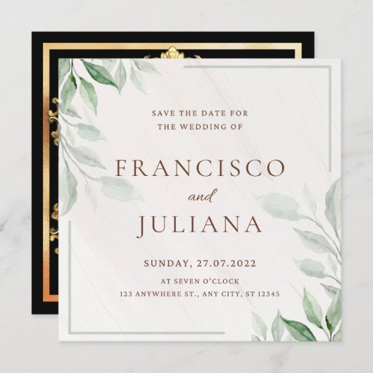 Carte de mariage florale Save The Date (Devant / Derrière)