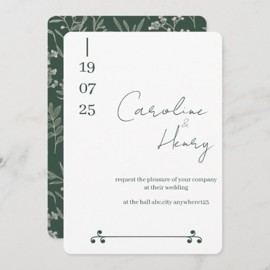 carte de mariage florale vert sauge (Devant / Derrière)
