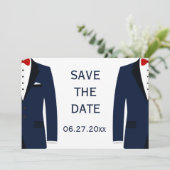 Carte de mariage gay bleu et blanc Save The Date (Debout devant)