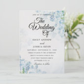 Carte de mariage géométrique à fleurs bleues (Debout devant)