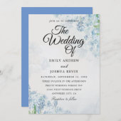 Carte de mariage géométrique à fleurs bleues (Devant / Derrière)