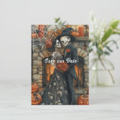 Carte de mariage Halloween à plat avec date de rés (Debout devant)
