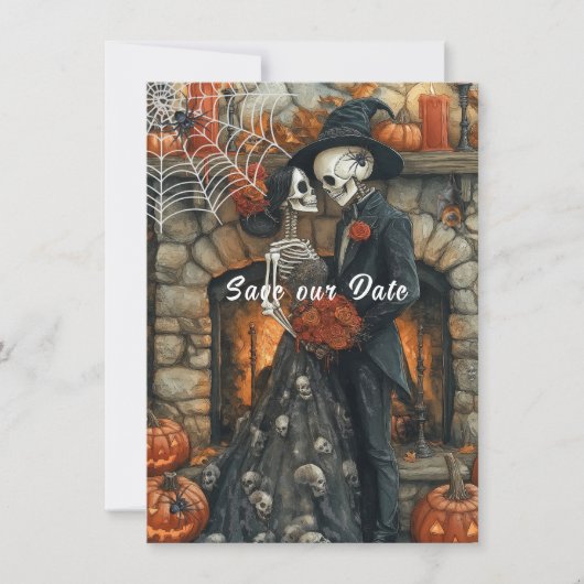 Carte de mariage Halloween à plat avec date de rés (Devant)