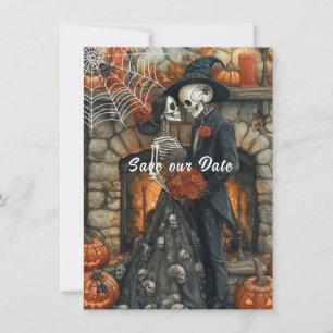 Carte de mariage Halloween à plat pour annoncer la