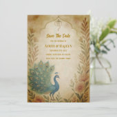 Carte de mariage indien florale paon, Save the Dat (Debout devant)