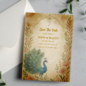 Carte de mariage indien florale paon, Save the Dat