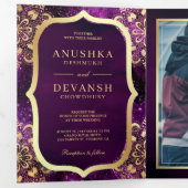 Carte de mariage indienne Mandala QR Code Galaxie (Intérieur en premier)