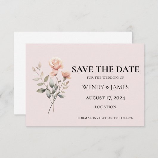 Carte de Mariage Invitation Douce Pêche Enregistre (Devant / Derrière)