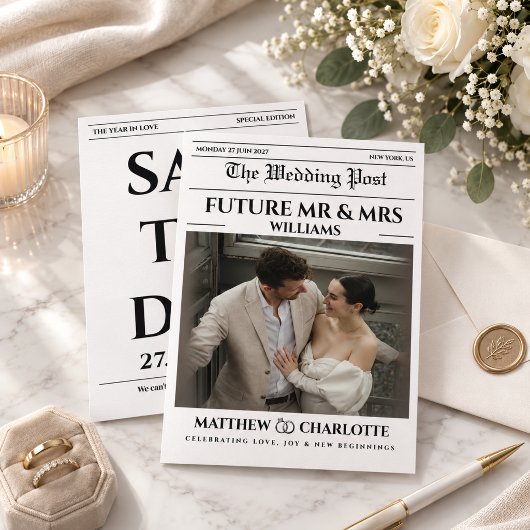 Carte de mariage 'Journal - Enregistrez la date'