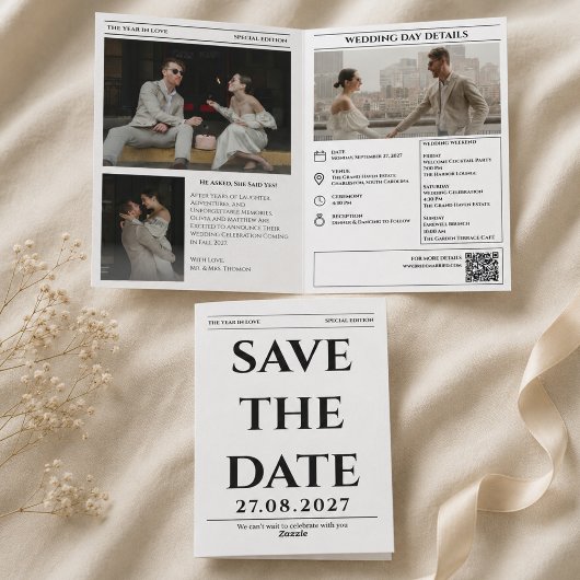Carte de mariage 'Journal - Enregistrez la date'