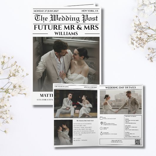 Carte de mariage 'Journal - Enregistrez la date'