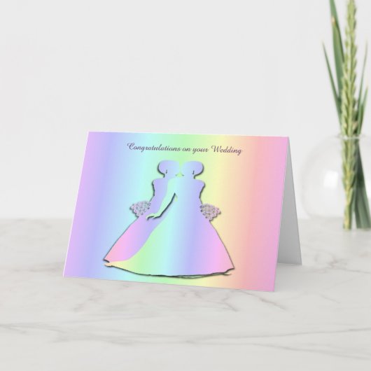 Carte de mariage lesbien Pastel Pride pour mariées (Devant)