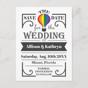 Carte de mariage LGBT Rainbow avec montgolfière