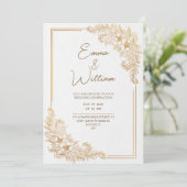 carte de mariage luxe fleurs élégantes or (Debout devant)