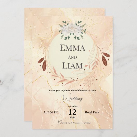 Carte de Mariage Luxueuse Unique – Dorée Personnal (Devant / Derrière)