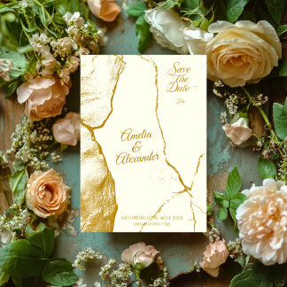 Carte de mariage 'Luxury Gold Marble Save the Date