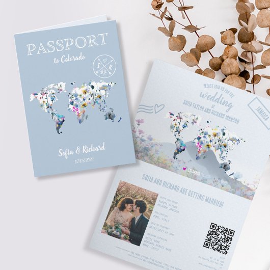 Carte de mariage Meadow avec code QR Destination P