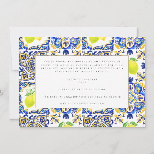 Carte de mariage Méditerranée Citron Enregistrer l (Dos)