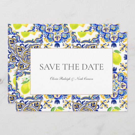 Carte de mariage Méditerranée Citron Enregistrer l (Devant / Derrière)