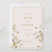 Carte de mariage minimale Floral BLISS Save The Da (Devant)