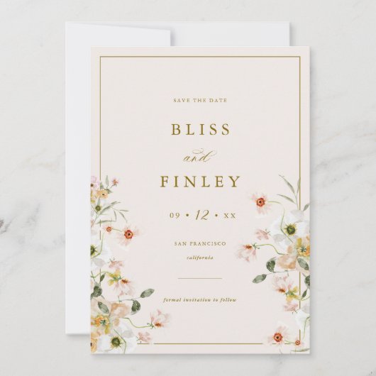 Carte de mariage minimale Floral BLISS Save The Da (Devant)