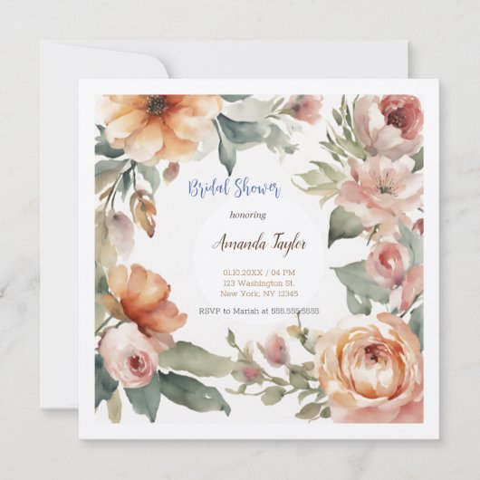 Carte de mariage minimaliste à fleurs aquarelles (Devant)