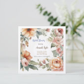 Carte de mariage minimaliste à fleurs aquarelles (Debout devant)