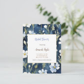 Carte de mariage minimaliste à fleurs bleues blanc (Debout devant)