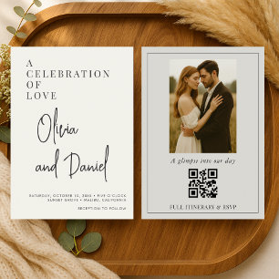 Carte de mariage minimaliste avec code QR vert sau