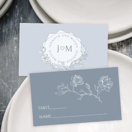 Carte de mariage minimaliste bleu poussiéreux