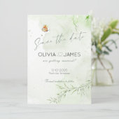 Carte de mariage moderne abstraite feuilles Save t (Debout devant)