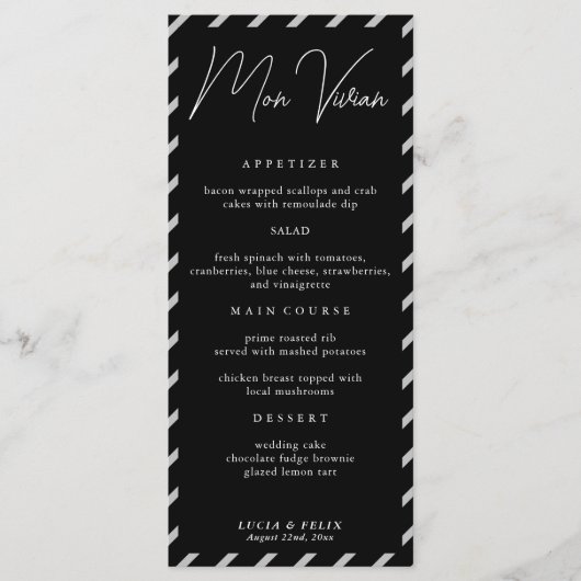 Carte de Mariage moderne Black Name Place Card Din (Devant)