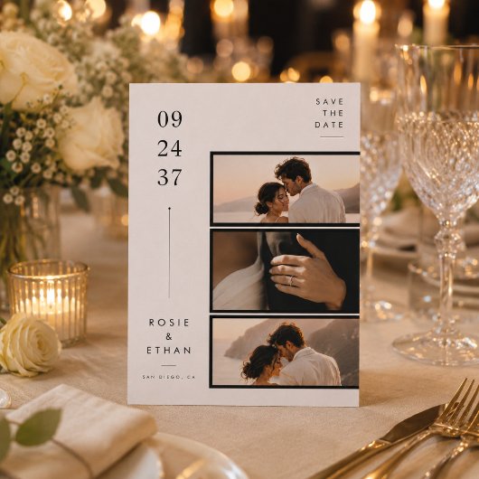 Carte de mariage moderne d'annonce de date avec 3 