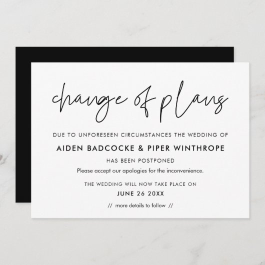 Carte de mariage moderne reportée en raison d'un c (Devant / Derrière)