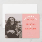 Carte de mariage moderne rose pour annoncer la dat (Devant / Derrière)