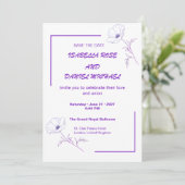 Carte de mariage moderne violette avec dessin liné (Debout devant)