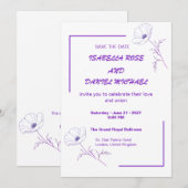 Carte de mariage moderne violette avec dessin liné (Devant / Derrière)