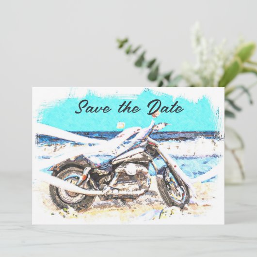 Carte de mariage motard pour annoncer la date de r (Debout devant)