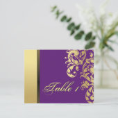 Carte de mariage numéro de table - Fleurs violette (Debout devant)