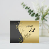 Carte de Mariage Numéro de Table - Noir et Or Élég (Debout devant)
