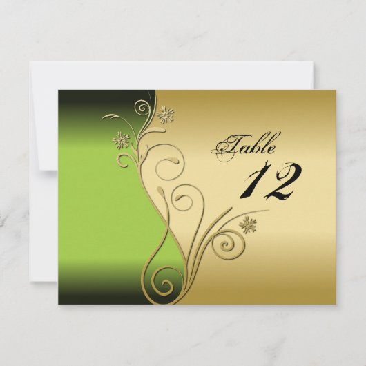 Carte de mariage numéro de table - Vert et or élég (Devant)
