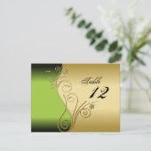 Carte de mariage numéro de table - Vert et or élég (Debout devant)