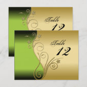 Carte de mariage numéro de table - Vert et or élég (Devant / Derrière)