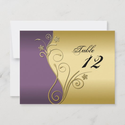 Carte de Mariage Numéro de Table - Violet et Or Él (Devant)