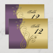 Carte de Mariage Numéro de Table - Violet et Or Él (Devant / Derrière)